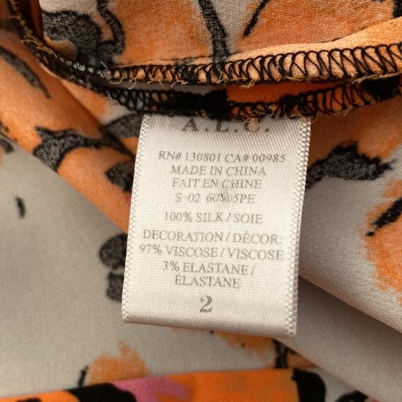 A.L.C Nora Floral Print Orange Silk Dress Size 2 - Picture 7 of 8
